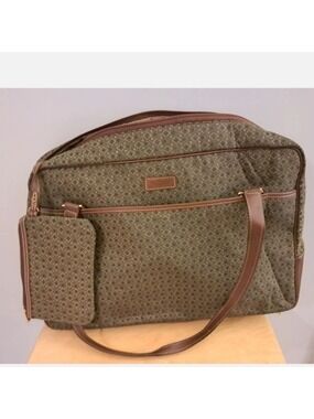 VTG HARTMANN geometric print leather trim cosmetic bag travel bag organizer tote